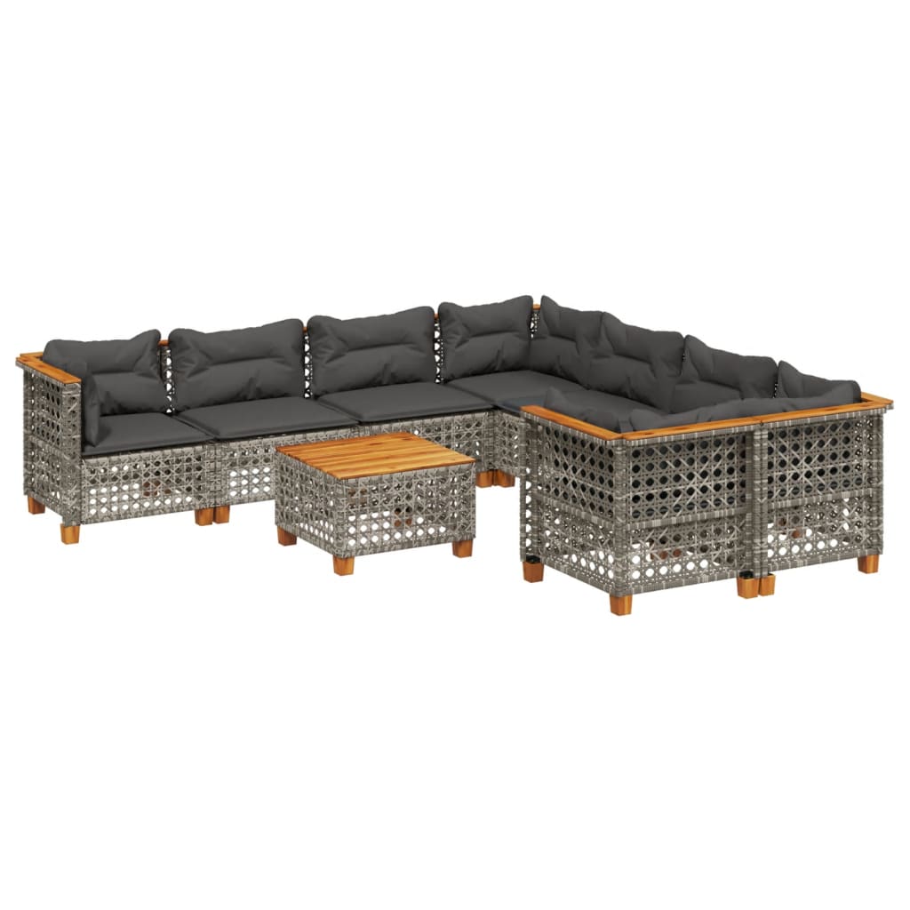 9-delige Loungeset met kussens poly rattan grijs is nu te koop bij PeponiXL, paradijselijk wonen!