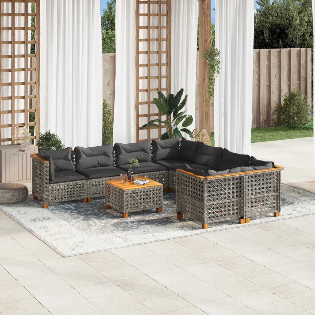 9-delige Loungeset met kussens poly rattan grijs is nu te koop bij PeponiXL, paradijselijk wonen!