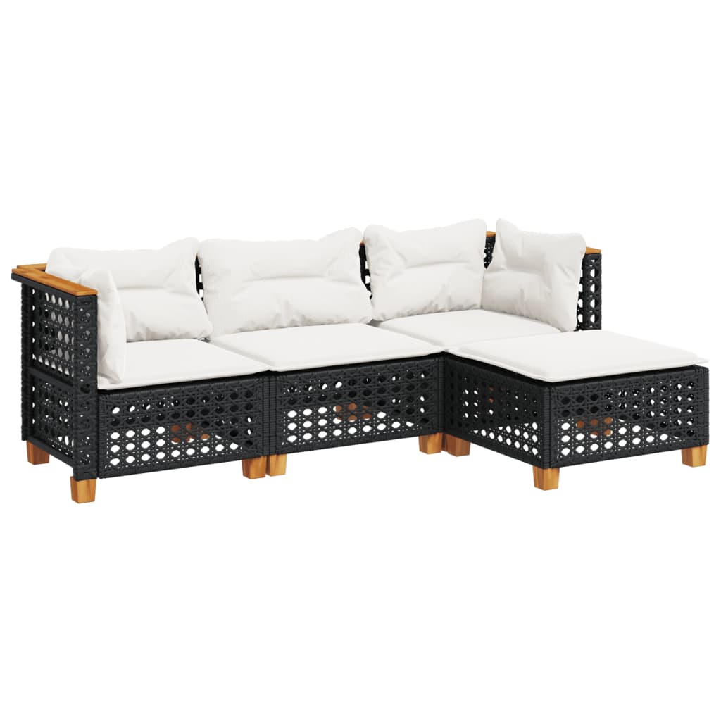 4-delige Loungeset met kussens poly rattan zwart is nu te koop bij PeponiXL, paradijselijk wonen!