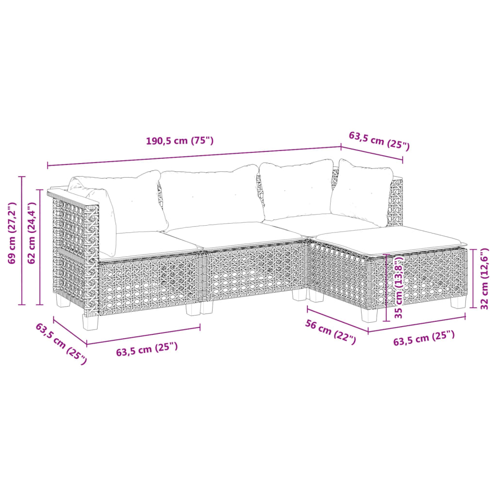 4-delige Loungeset met kussens poly rattan zwart is nu te koop bij PeponiXL, paradijselijk wonen!