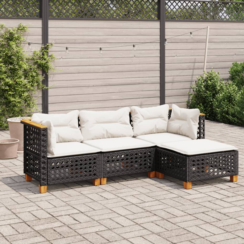 4-delige Loungeset met kussens poly rattan zwart is nu te koop bij PeponiXL, paradijselijk wonen!