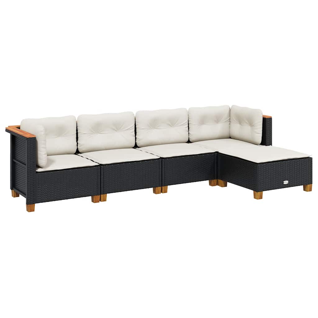 5-delige Loungeset met kussens poly rattan zwart is nu te koop bij PeponiXL, paradijselijk wonen!