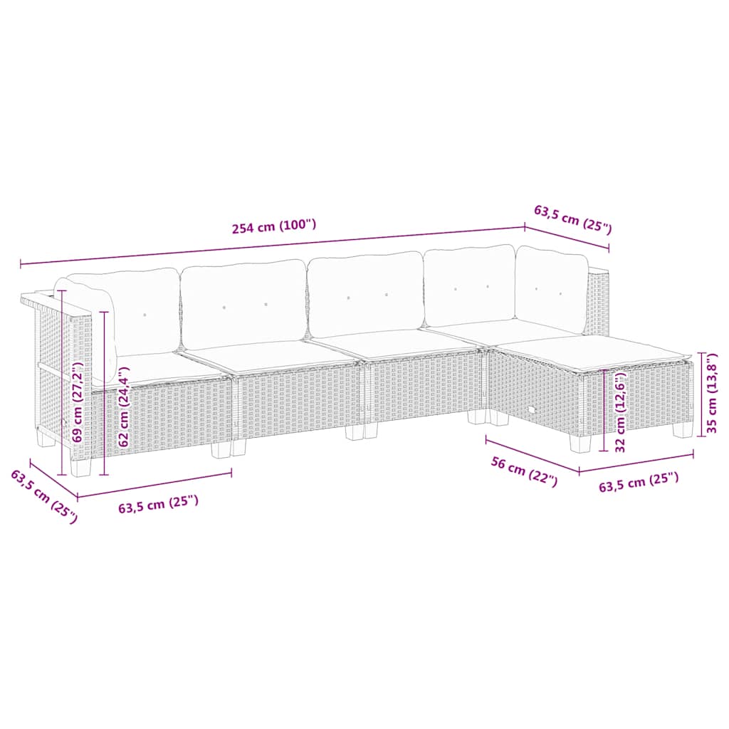 5-delige Loungeset met kussens poly rattan zwart is nu te koop bij PeponiXL, paradijselijk wonen!