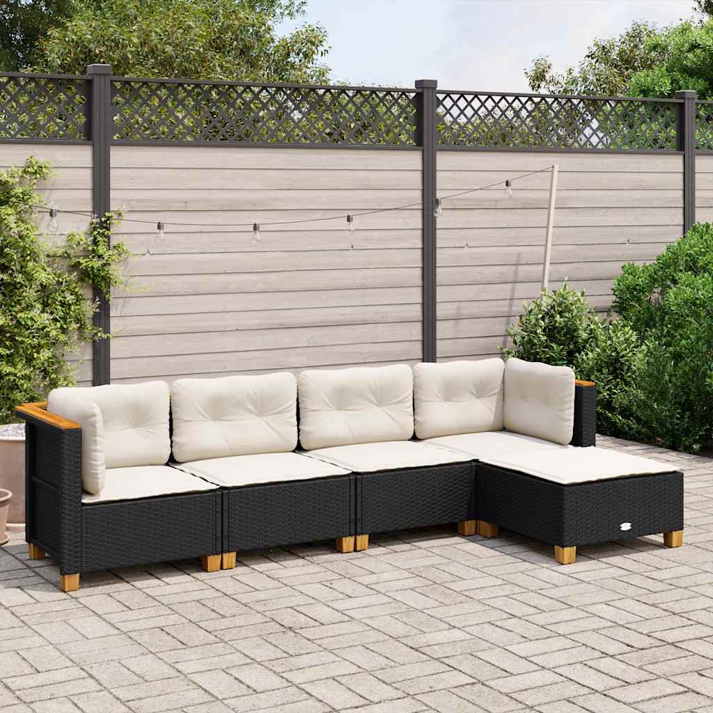 5-delige Loungeset met kussens poly rattan zwart is nu te koop bij PeponiXL, paradijselijk wonen!
