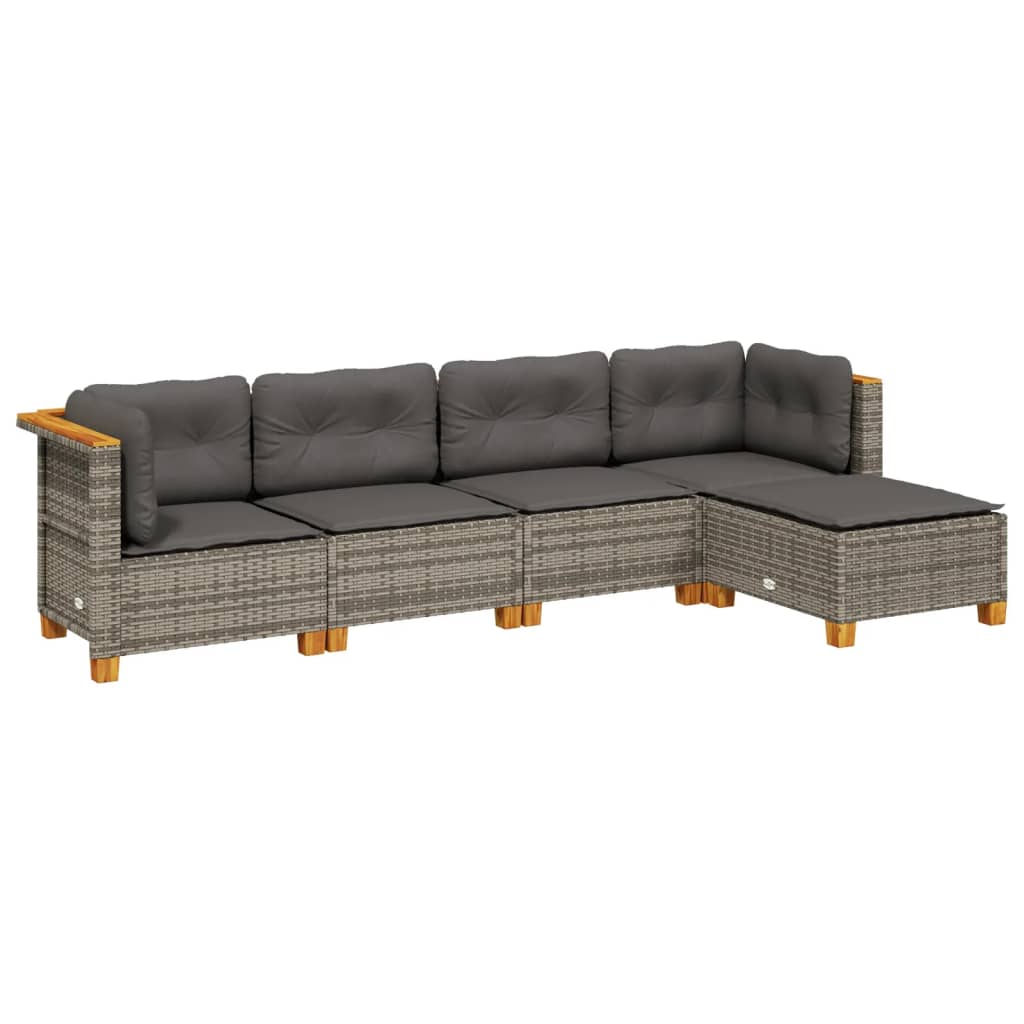 5-delige Loungeset met kussens poly rattan grijs is nu te koop bij PeponiXL, paradijselijk wonen!