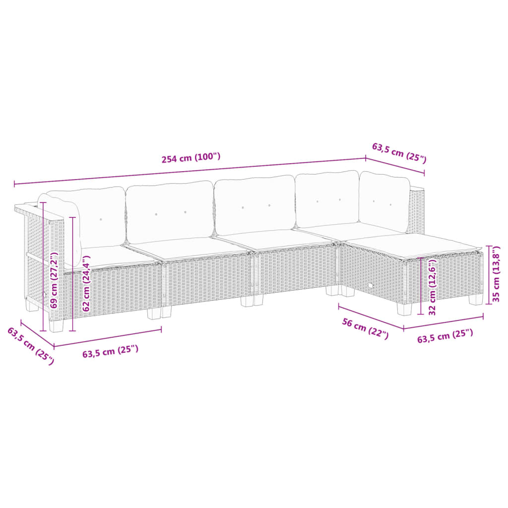 5-delige Loungeset met kussens poly rattan grijs is nu te koop bij PeponiXL, paradijselijk wonen!
