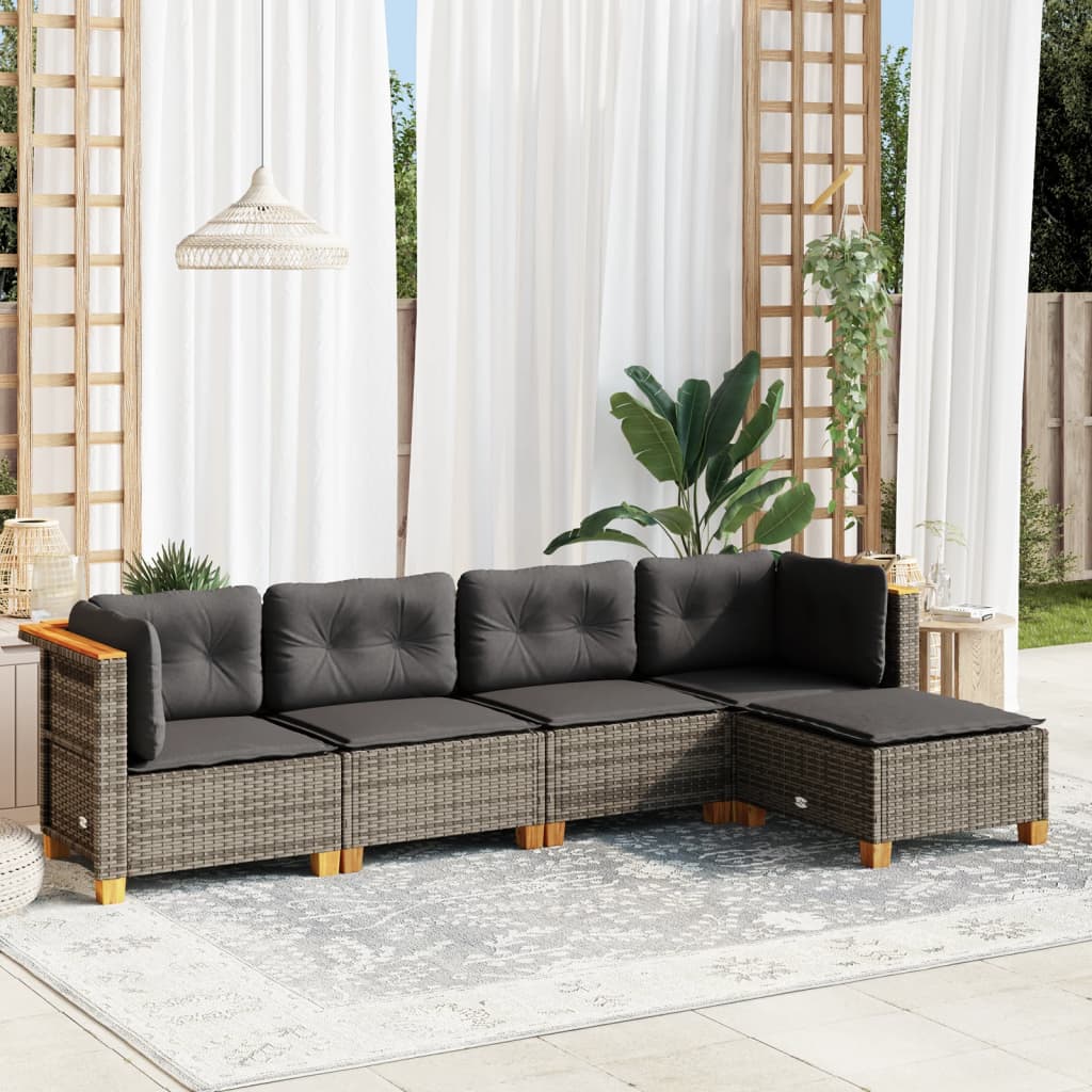 5-delige Loungeset met kussens poly rattan grijs is nu te koop bij PeponiXL, paradijselijk wonen!