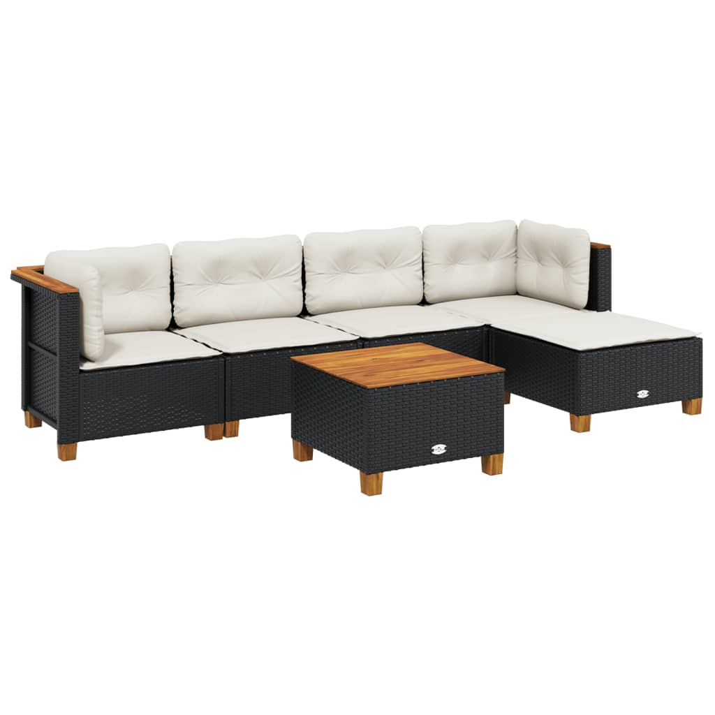 6-delige Loungeset met kussens poly rattan zwart is nu te koop bij PeponiXL, paradijselijk wonen!