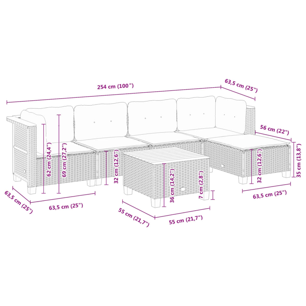 6-delige Loungeset met kussens poly rattan zwart is nu te koop bij PeponiXL, paradijselijk wonen!
