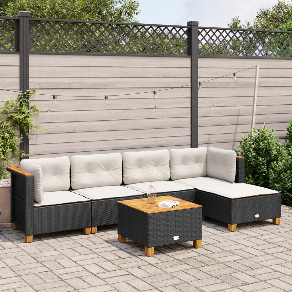 6-delige Loungeset met kussens poly rattan zwart is nu te koop bij PeponiXL, paradijselijk wonen!