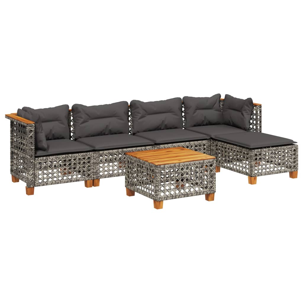 6-delige Loungeset met kussens poly rattan grijs is nu te koop bij PeponiXL, paradijselijk wonen!