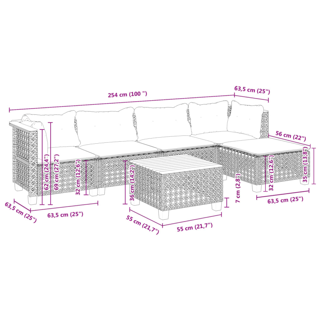 6-delige Loungeset met kussens poly rattan grijs is nu te koop bij PeponiXL, paradijselijk wonen!