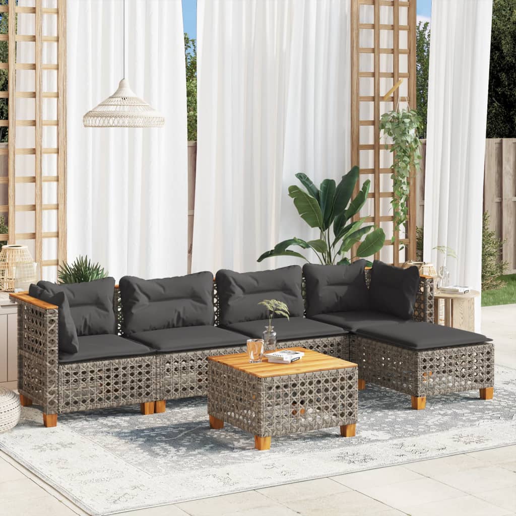 6-delige Loungeset met kussens poly rattan grijs is nu te koop bij PeponiXL, paradijselijk wonen!