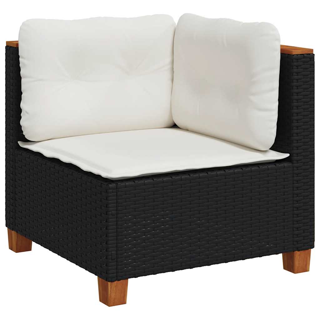4-delige Loungeset met kussens poly rattan zwart