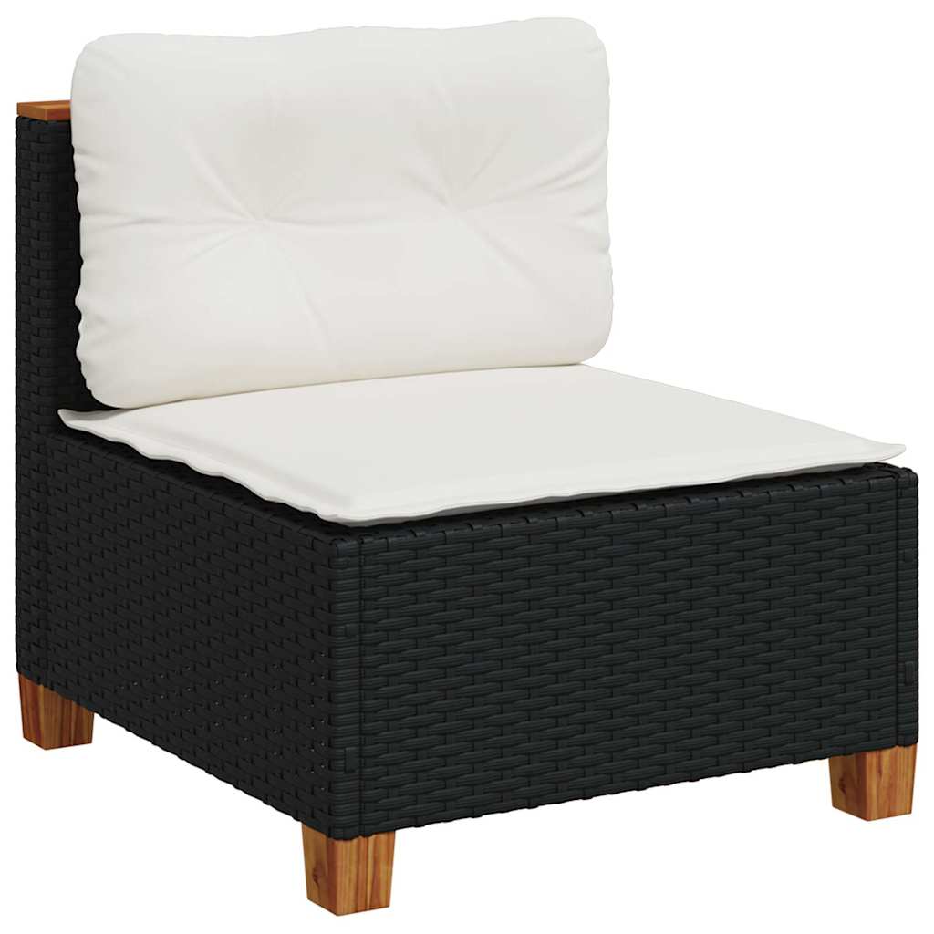 4-delige Loungeset met kussens poly rattan zwart