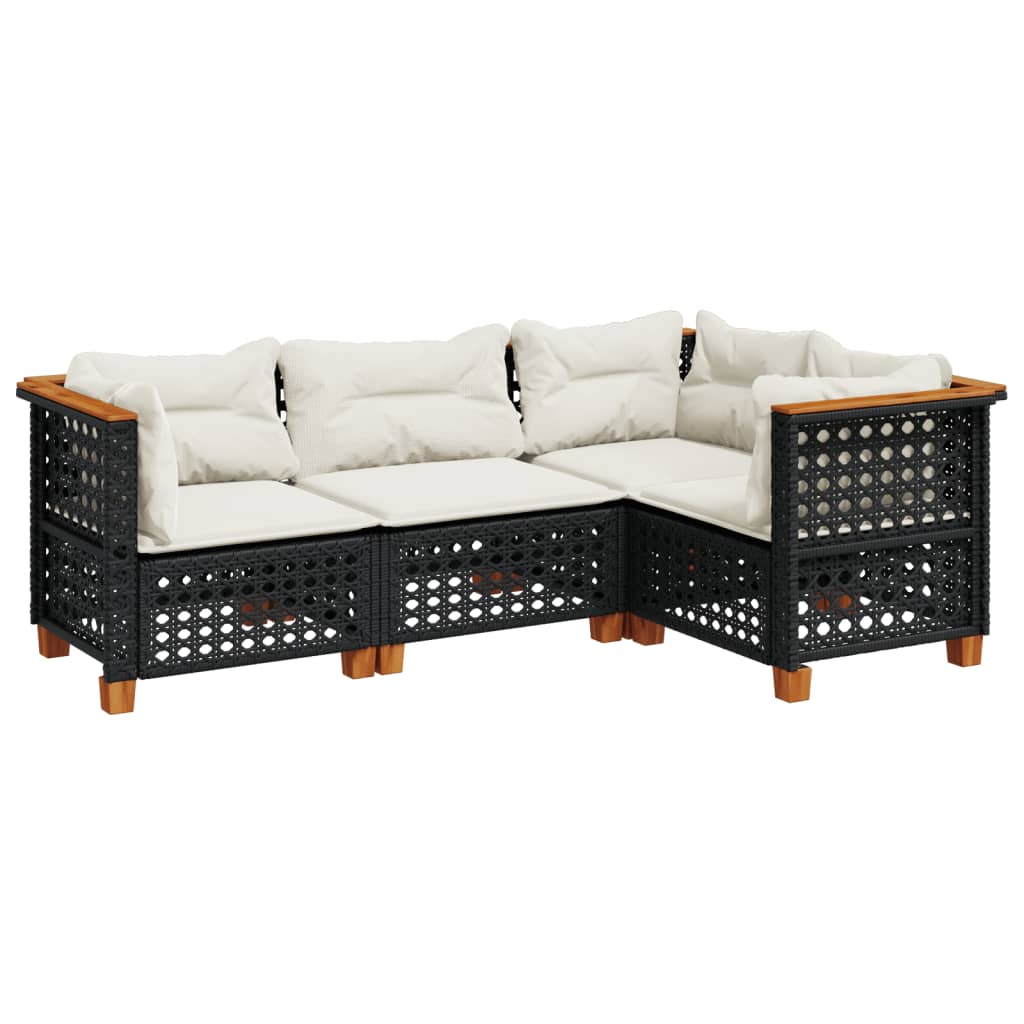 4-delige Loungeset met kussens poly rattan zwart is nu te koop bij PeponiXL, paradijselijk wonen!