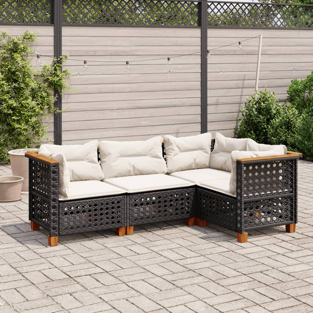 4-delige Loungeset met kussens poly rattan zwart is nu te koop bij PeponiXL, paradijselijk wonen!