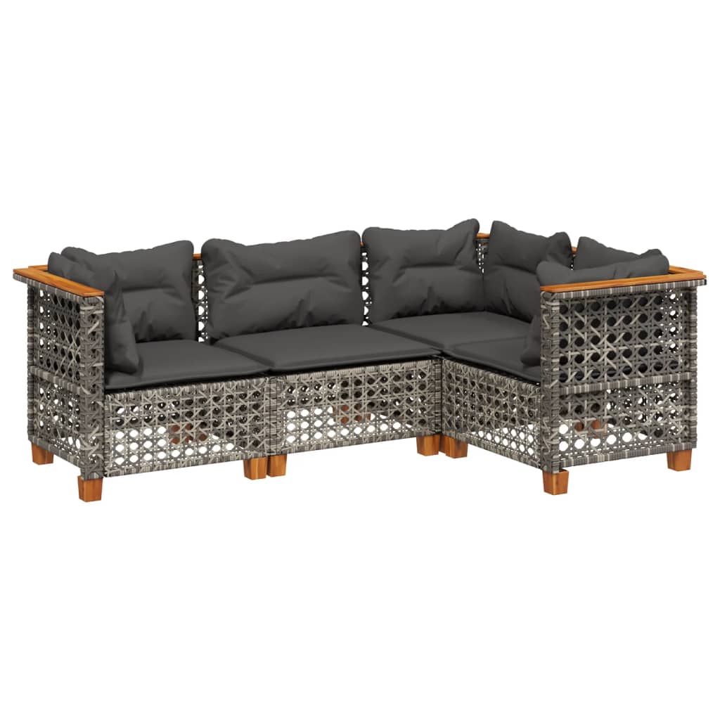 4-delige Loungeset met kussens poly rattan grijs is nu te koop bij PeponiXL, paradijselijk wonen!