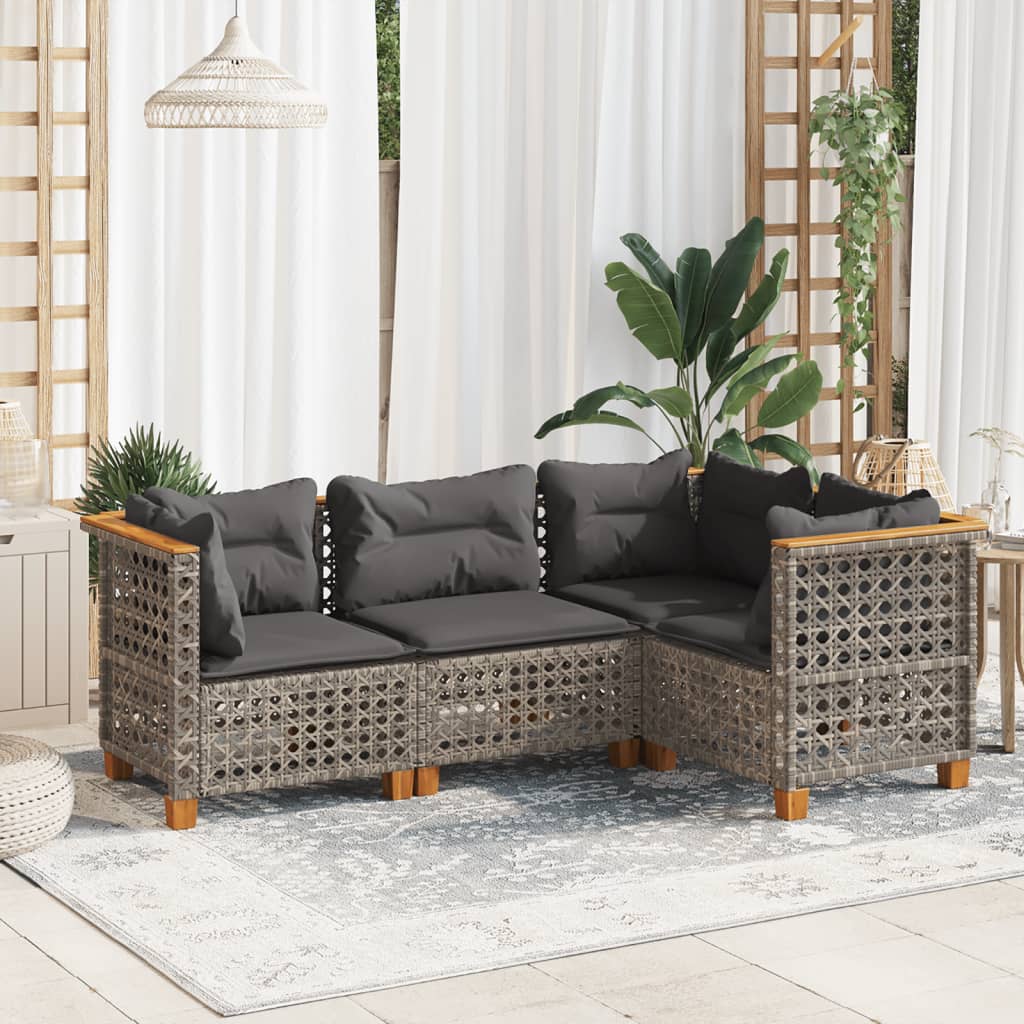 4-delige Loungeset met kussens poly rattan grijs is nu te koop bij PeponiXL, paradijselijk wonen!