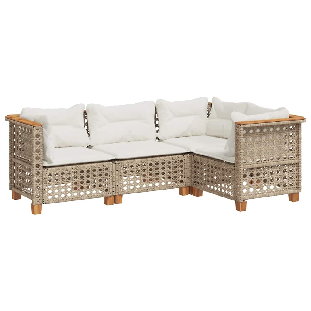 4-delige Loungeset met kussens poly rattan beige is nu te koop bij PeponiXL, paradijselijk wonen!