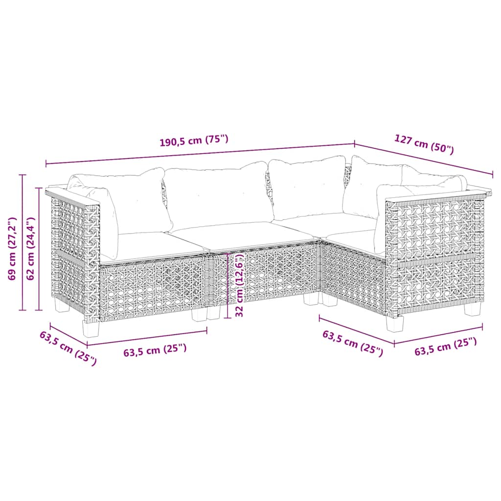 4-delige Loungeset met kussens poly rattan beige is nu te koop bij PeponiXL, paradijselijk wonen!