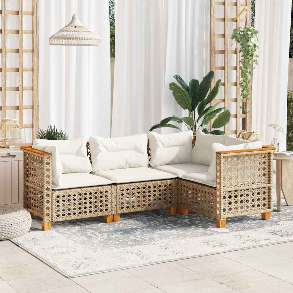4-delige Loungeset met kussens poly rattan beige is nu te koop bij PeponiXL, paradijselijk wonen!