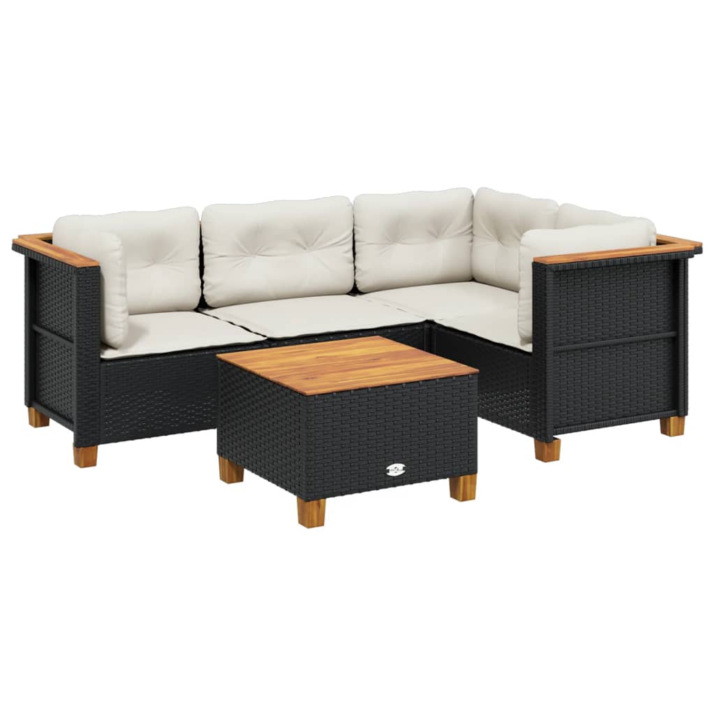 5-delige Loungeset met kussens poly rattan zwart is nu te koop bij PeponiXL, paradijselijk wonen!