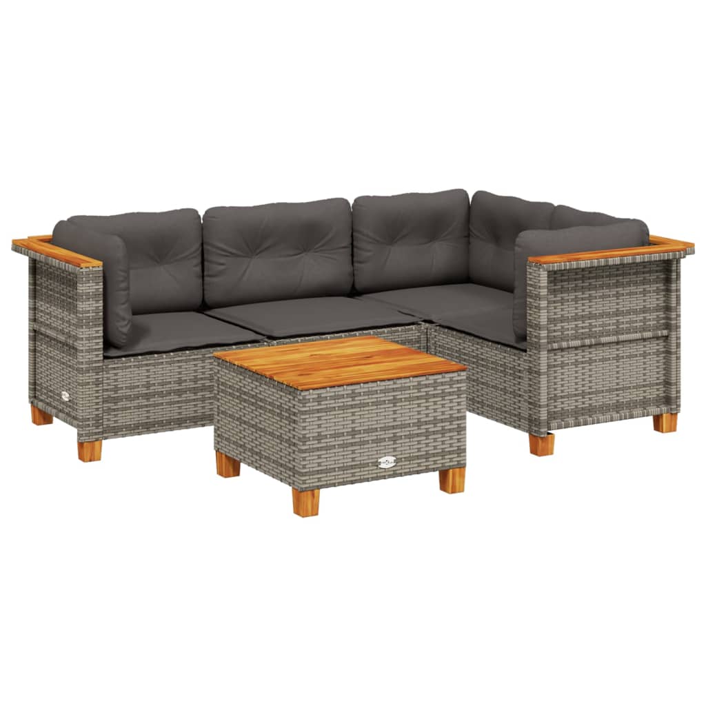 5-delige Loungeset met kussens poly rattan grijs is nu te koop bij PeponiXL, paradijselijk wonen!