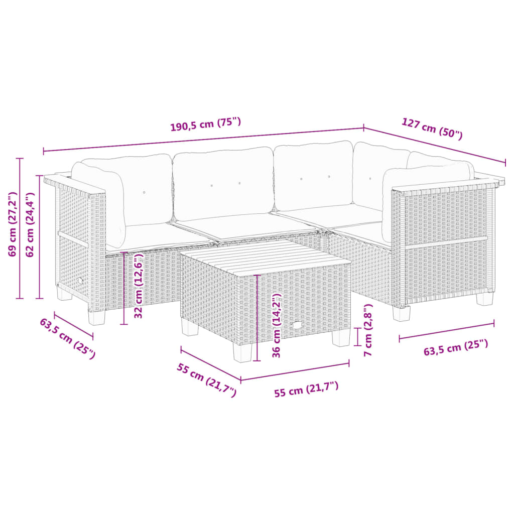 5-delige Loungeset met kussens poly rattan grijs is nu te koop bij PeponiXL, paradijselijk wonen!