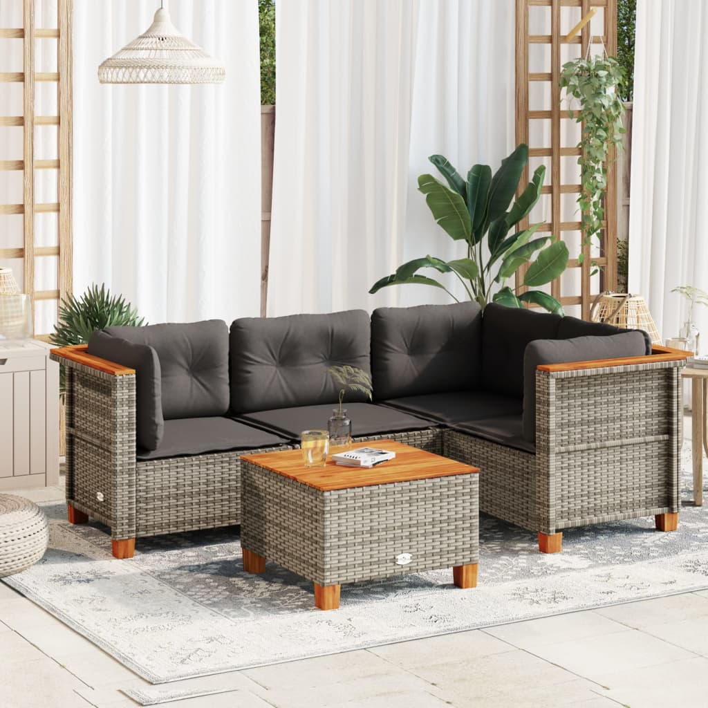 5-delige Loungeset met kussens poly rattan grijs is nu te koop bij PeponiXL, paradijselijk wonen!