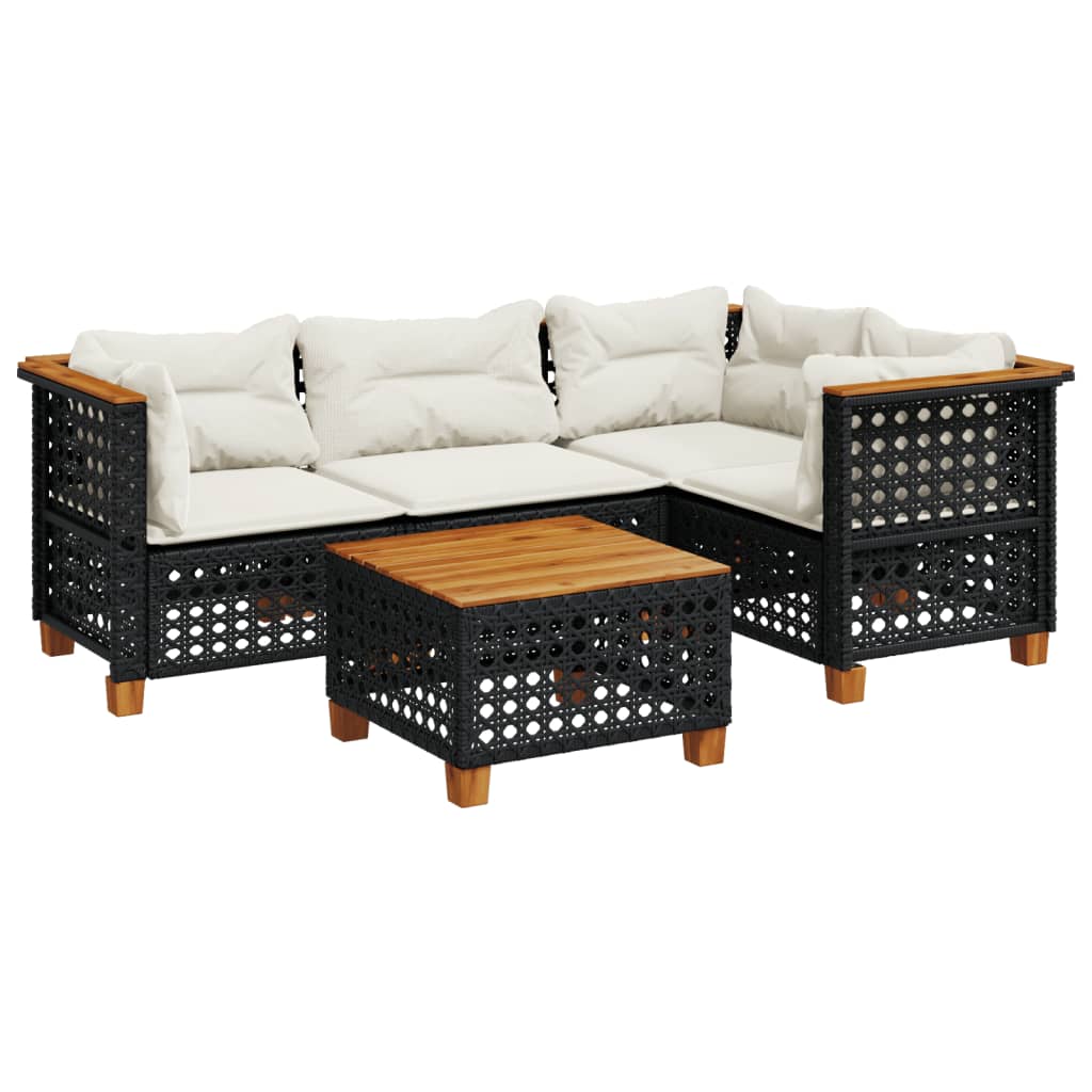 5-delige Loungeset met kussens poly rattan zwart is nu te koop bij PeponiXL, paradijselijk wonen!