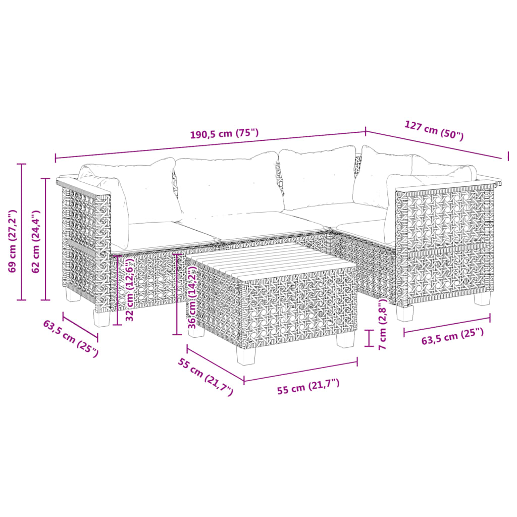 5-delige Loungeset met kussens poly rattan zwart is nu te koop bij PeponiXL, paradijselijk wonen!