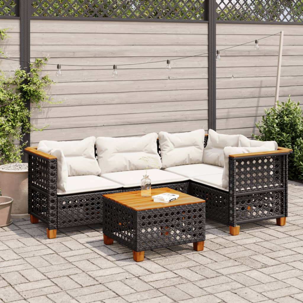 5-delige Loungeset met kussens poly rattan zwart is nu te koop bij PeponiXL, paradijselijk wonen!