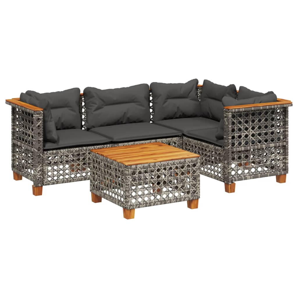 5-delige Loungeset met kussens poly rattan grijs is nu te koop bij PeponiXL, paradijselijk wonen!