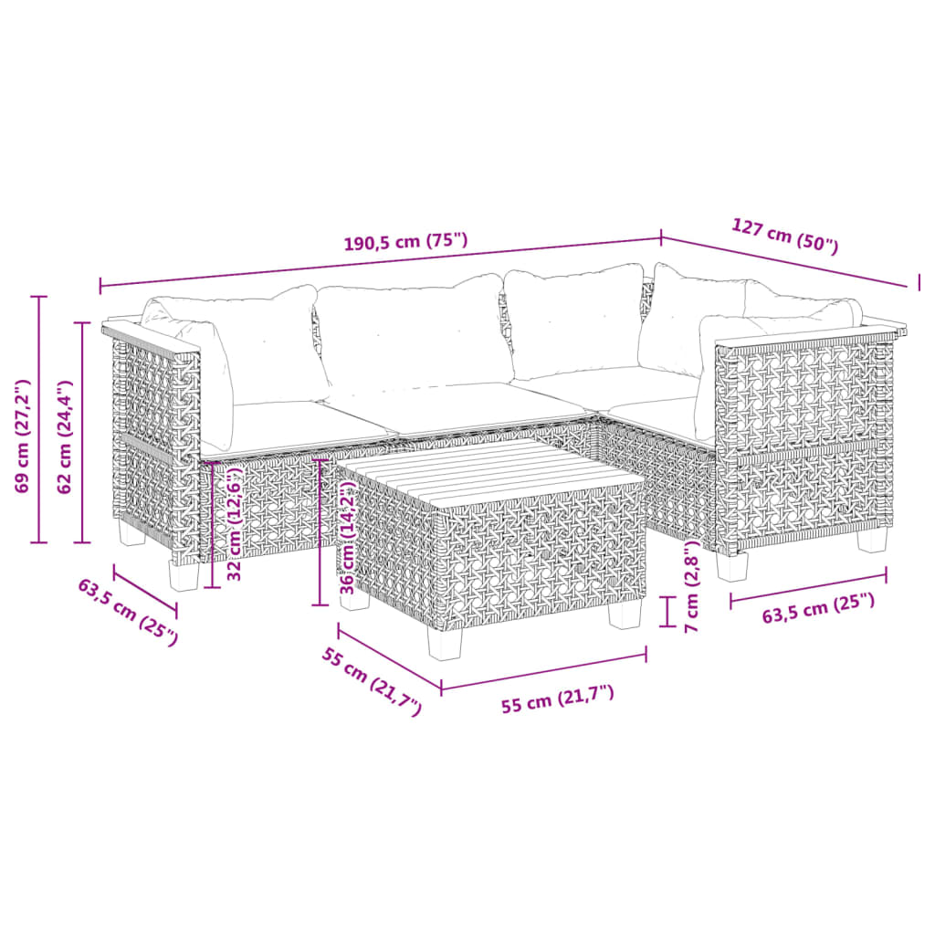 5-delige Loungeset met kussens poly rattan grijs is nu te koop bij PeponiXL, paradijselijk wonen!