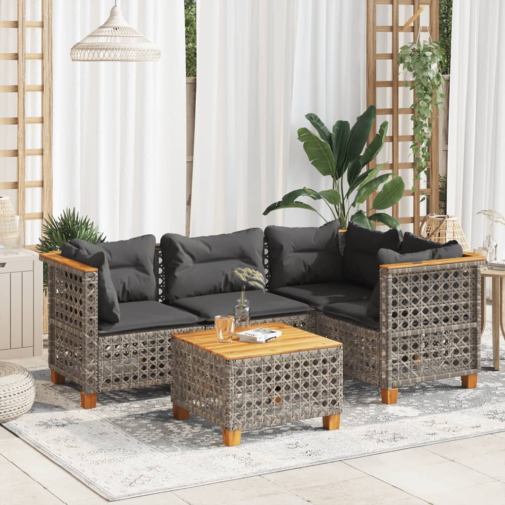 5-delige Loungeset met kussens poly rattan grijs is nu te koop bij PeponiXL, paradijselijk wonen!