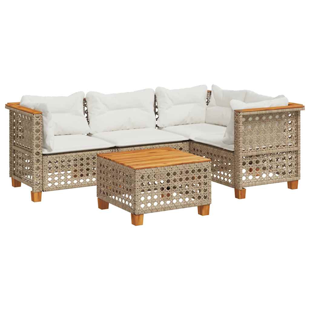 5-delige Loungeset met kussens poly rattan beige is nu te koop bij PeponiXL, paradijselijk wonen!