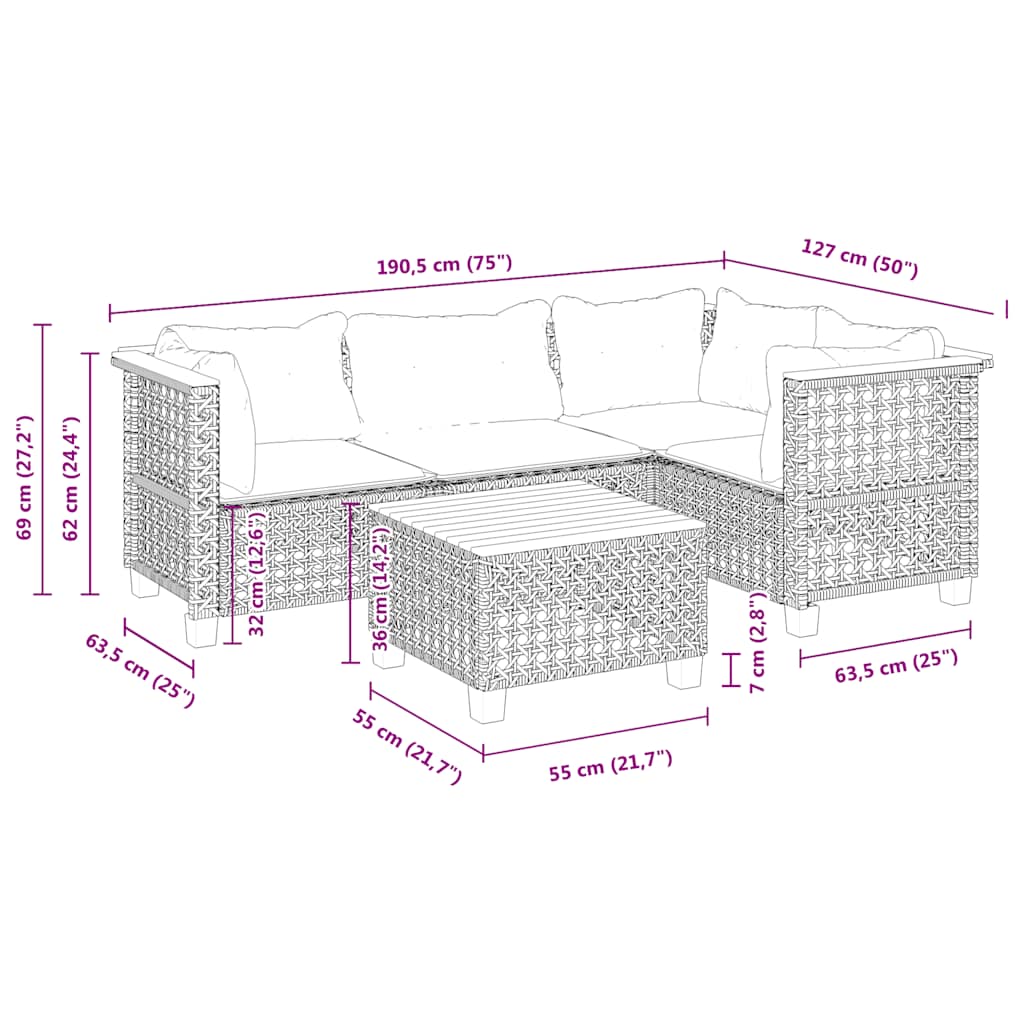 5-delige Loungeset met kussens poly rattan beige is nu te koop bij PeponiXL, paradijselijk wonen!