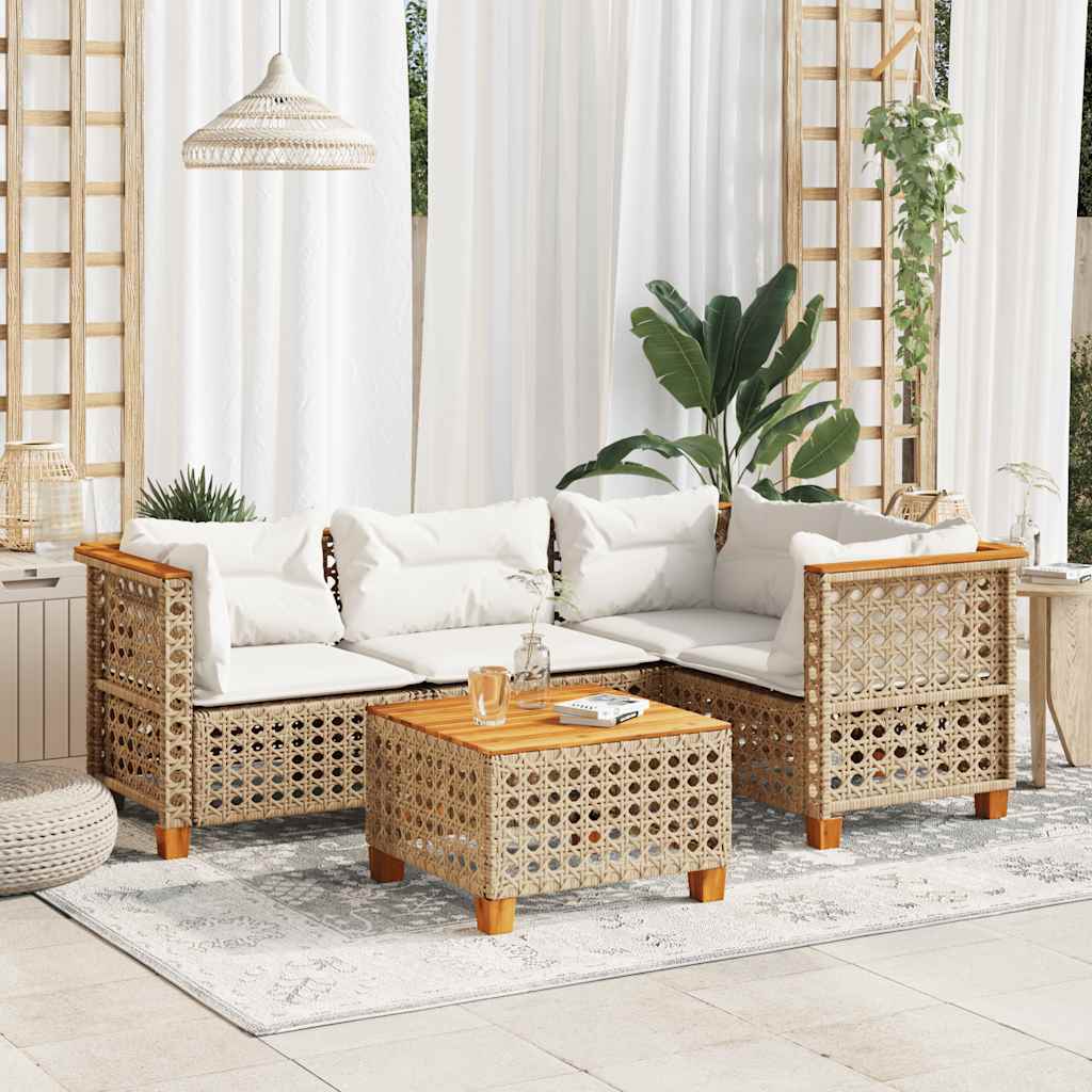 5-delige Loungeset met kussens poly rattan beige is nu te koop bij PeponiXL, paradijselijk wonen!