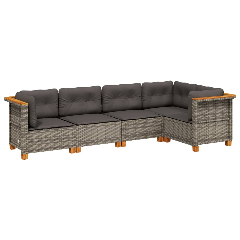 5-delige Loungeset met kussens poly rattan grijs is nu te koop bij PeponiXL, paradijselijk wonen!