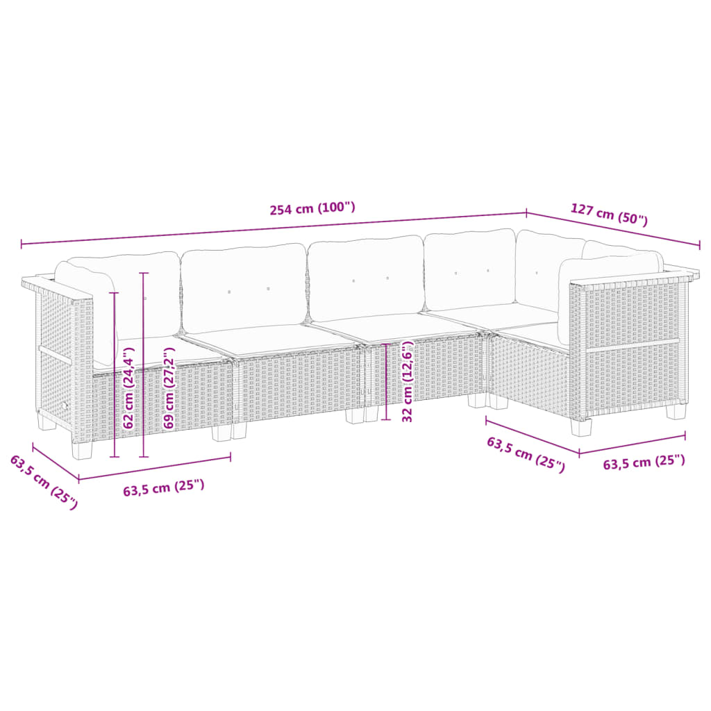 5-delige Loungeset met kussens poly rattan grijs is nu te koop bij PeponiXL, paradijselijk wonen!