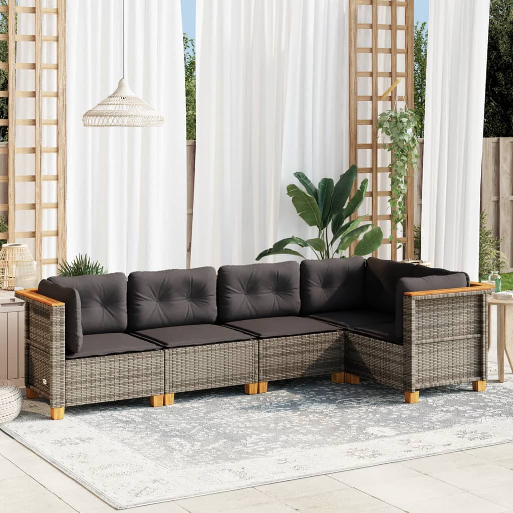 5-delige Loungeset met kussens poly rattan grijs is nu te koop bij PeponiXL, paradijselijk wonen!