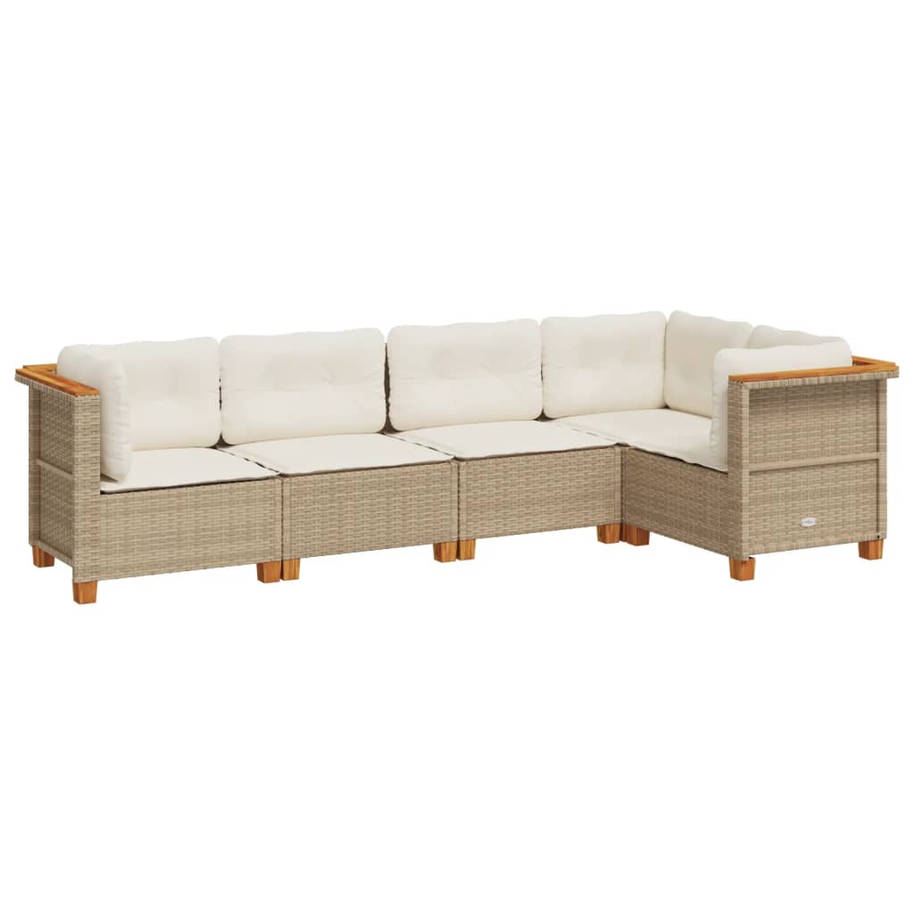 5-delige Loungeset met kussens poly rattan beige is nu te koop bij PeponiXL, paradijselijk wonen!