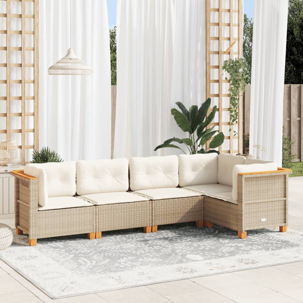 5-delige Loungeset met kussens poly rattan beige is nu te koop bij PeponiXL, paradijselijk wonen!