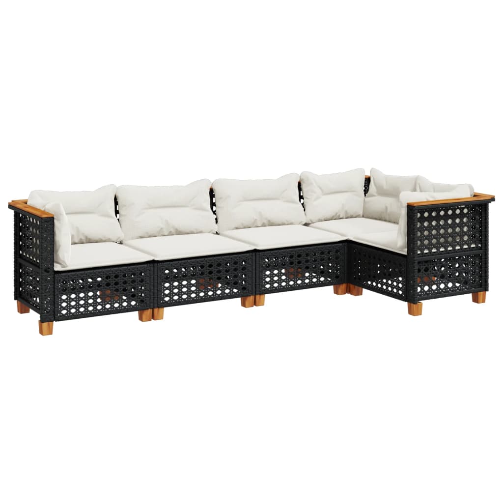 5-delige Loungeset met kussens poly rattan zwart is nu te koop bij PeponiXL, paradijselijk wonen!