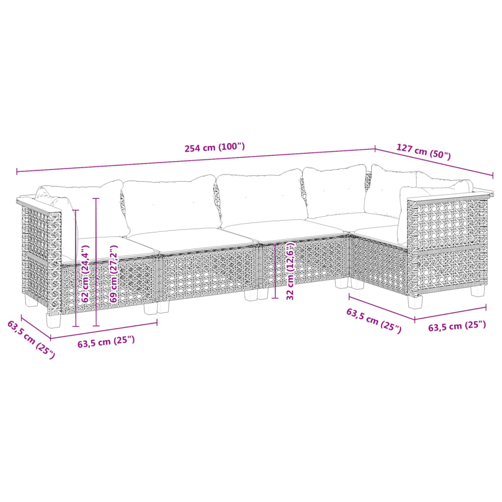 5-delige Loungeset met kussens poly rattan zwart is nu te koop bij PeponiXL, paradijselijk wonen!