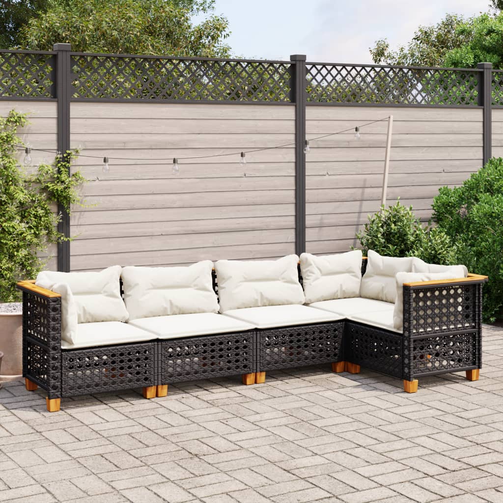 5-delige Loungeset met kussens poly rattan zwart is nu te koop bij PeponiXL, paradijselijk wonen!