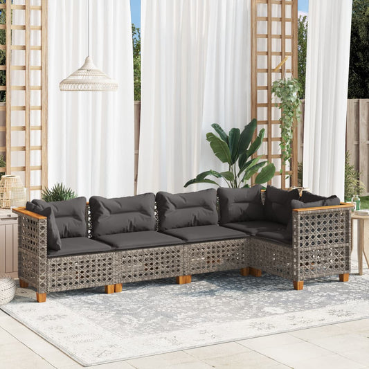 5-delige Loungeset met kussens poly rattan grijs is nu te koop bij PeponiXL, paradijselijk wonen!