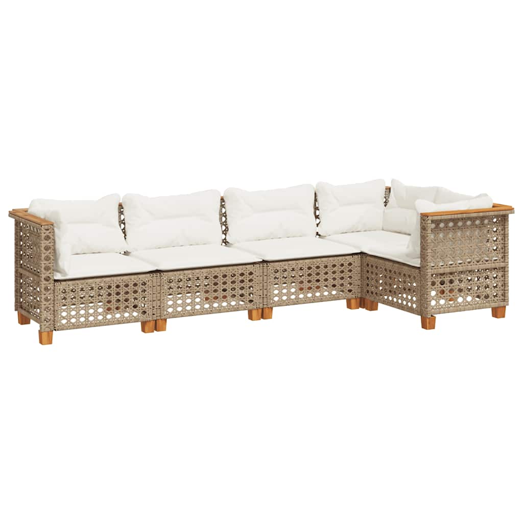 5-delige Loungeset met kussens poly rattan beige is nu te koop bij PeponiXL, paradijselijk wonen!