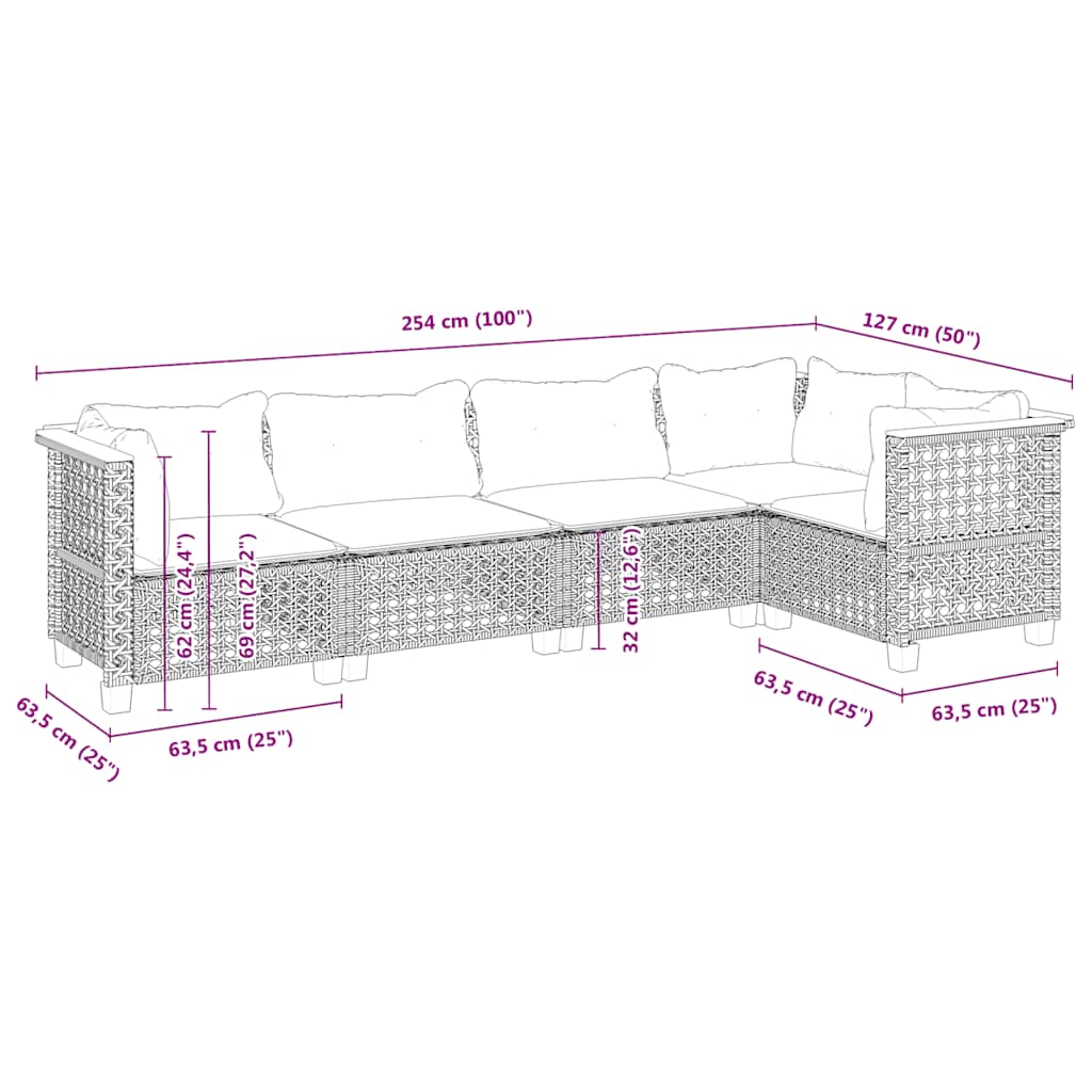 5-delige Loungeset met kussens poly rattan beige is nu te koop bij PeponiXL, paradijselijk wonen!